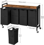 HOOBRO Laundry Sorter 4 Sections, Laundry Hamper with Wheels, 4 × 10.5 Gal (40 L), Rolling Laundry Basket, Pull-Out and Removable Oxford Fabric Bags, Rustic Brown and Black BF04XY01