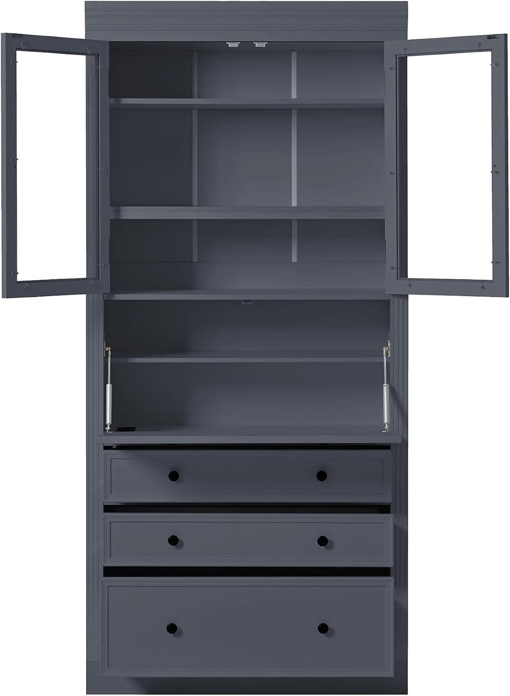 JIJIWANG 78" Tall Freestanding Kitchen Pantry Storage Cabinet,Multifunctional Cupboard with 3 Drawers,Adjustable Shelves and Power Outlet for Office, Kitchen,Dining Room,Grey