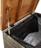 Patio Storage Box with Acacia Wood Top, 31.5x15.7x18.9 Inch Outdoor Storage Bench, Poly Rattan Garden Box with Waterproof Bag and Gas Spring
