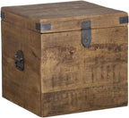 Kosas Home Livingston 18" Square Solid Mango Wood & Iron Trunk in Natural Brown