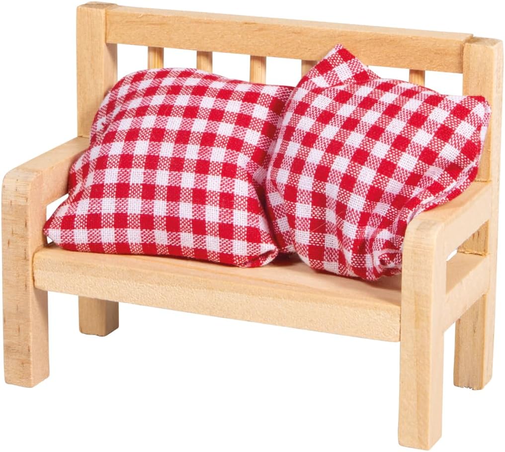 Rayher Wooden Mini Bench FSC 100% 8 x 3.5 x 6.2 cm + 2 Cushions 1 Set 46820000