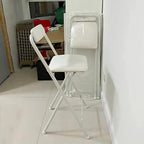 Home Folding Bar Stool with Backrest,Leather Padded Counter Height Foldable Stool,Portable Folding Stool Tall Bar Stools for Outdoor Kitchen Shop Cafe,1 PC ( Color : White , Size : Seat Height 25.5inc