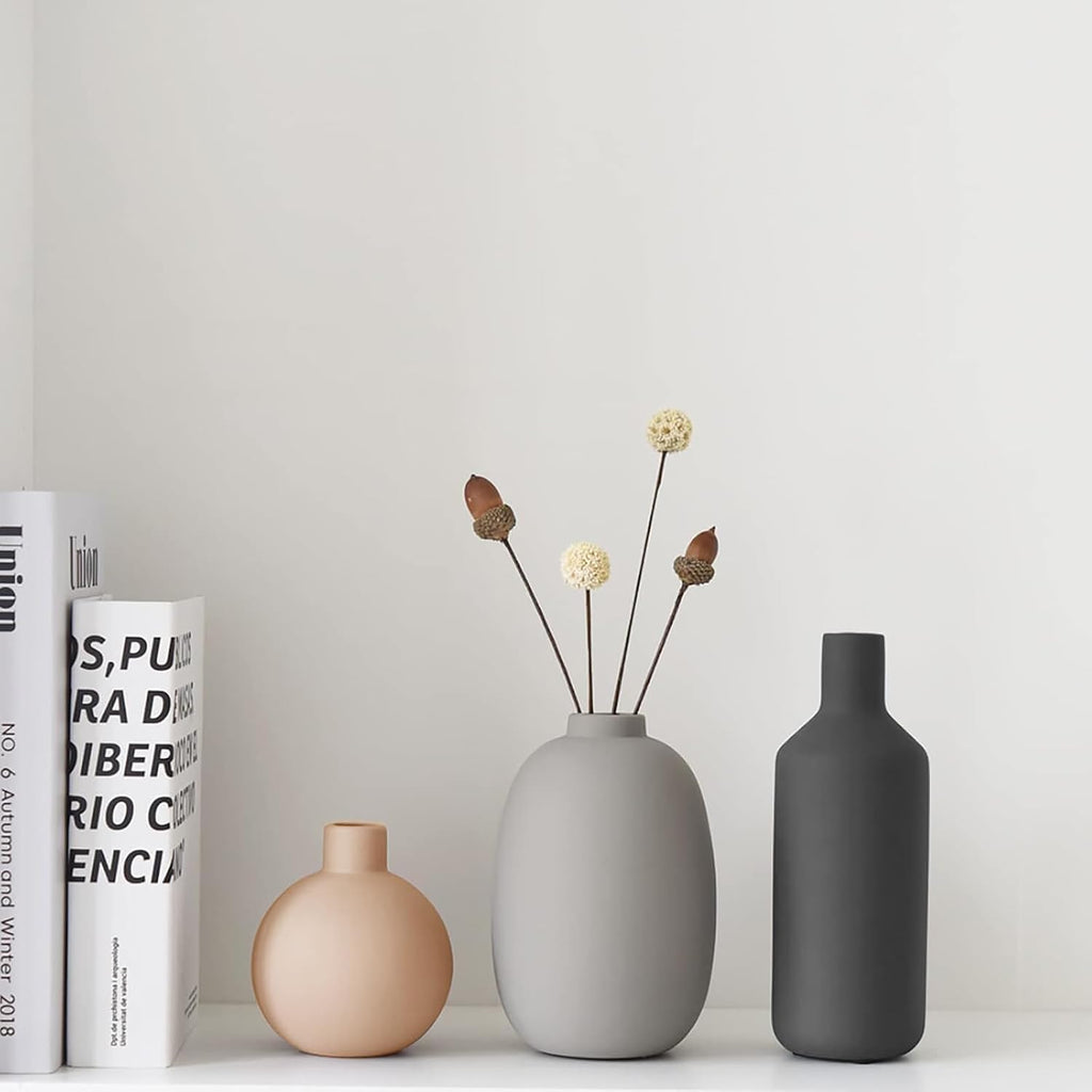 Smiletag Ceramic Modern Farmhouse Vase, Neutral Small for Table, Living Room, Shelf, Bookshelf and Entryway Décor, Set of 3