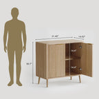 Modern Fluted Sideboard Buffet Cabinet with Storage, 31.5" Slim Wood Accent Credenza Console with Doors and Adjustable Shelves, Mid Century Narrow Storage Cabinet for Living Room, Hallway Kitchen Oak