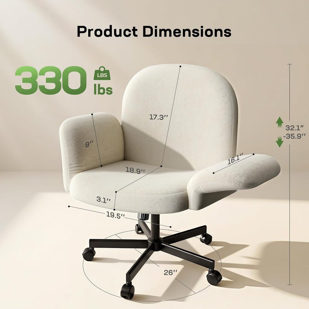 Marsail Criss Cross Office Chair with Adjustable Armrests & Wheels, Vanity Chair with Wide Cushion, Reclining Back, Soft Chenille Fabric, Desk Chair for Home Office, Makeup Room, Bedroom, Beige