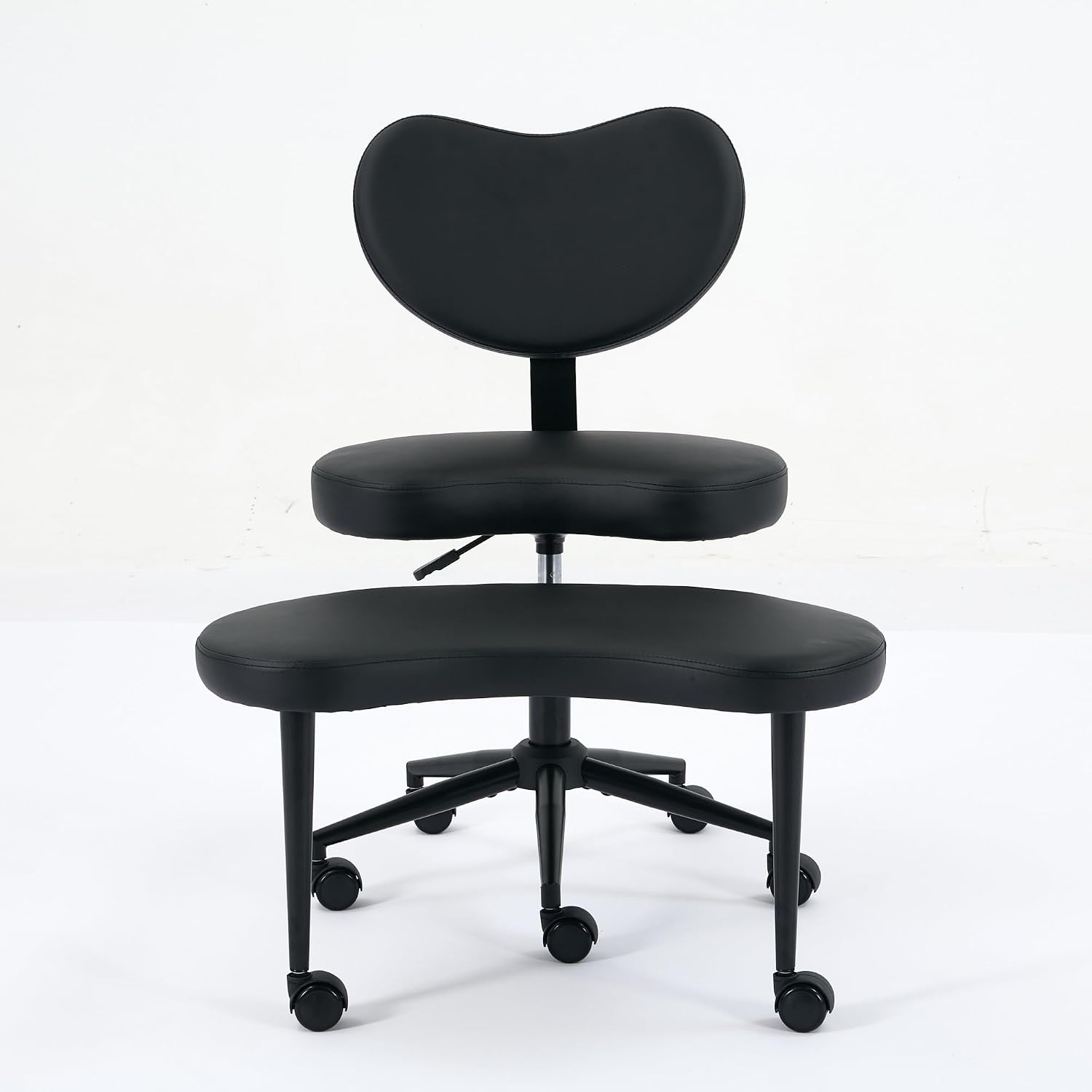 Meditation Chair Plus, Cross Legged Chair with Wheels, ADHD Chair, Criss Cross Desk Chair with Lumbar Support and Adjustable Stool, Flexible Design for Fidgety Sitters, Black PU