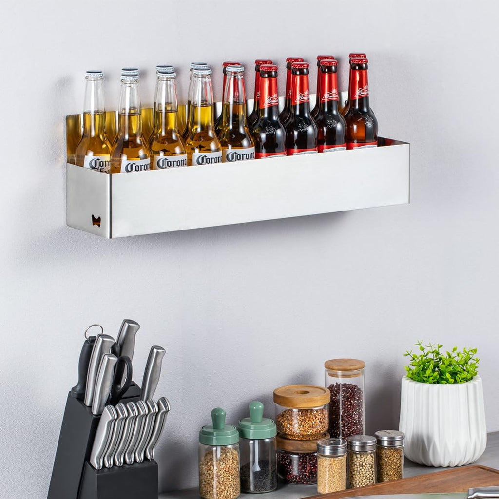 FlagShip Speed Rail 22 Inch Stainless Steel Liquor Bottle Holder Wall Mounted Syrup Rack Bottle Storage for Bar,Kitchen,Coffee Station