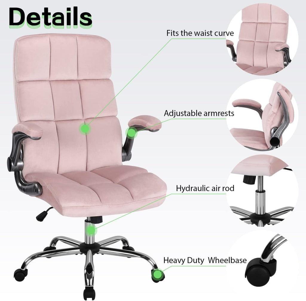 Pink Office Chair Home Office Chair Ergonomic Executive Chair Frabic Computer Desk Chair, High Back Adjustable Tilt Angle and Flip up Arms and Thick Padding for Back Support