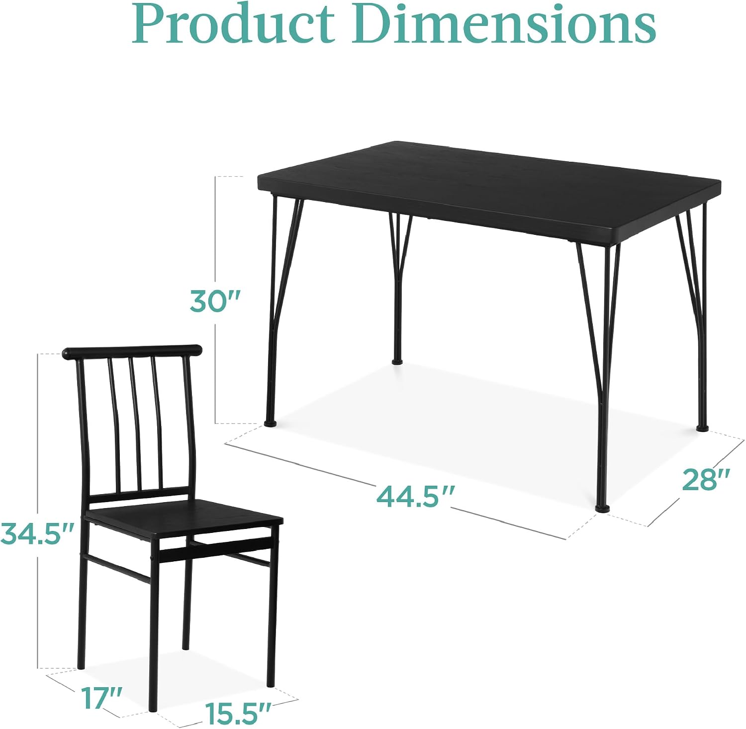 Best Choice Products 5-Piece Metal and Wood Indoor Modern Rectangular Dining Table Furniture Set for Kitchen, Dining Room, Dinette, Breakfast Nook w/ 4 Chairs - Black