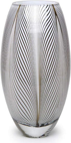 Ca D Oro Glass Vase White Feather Pattern Hand Blown Murano-Style Art Glass - Model 54 MS