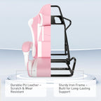 MoNiBloom Pink Gaming Chair with Headrest & Lumbar Support, Ergonomic Computer Desk Chair with Footrest, Adjustable Height Leather Racing Chair for Adults Teens Women Girl Gamer Office