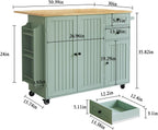 HLR Kitchen Island with Storage, Sage Green Rolling Kitchen Cart on Wheels with Drop-Leaf Bar Countertop, Islands Prep Table with Side Open Spice Rack and Tower Rack, Extra Storage for Kitchen