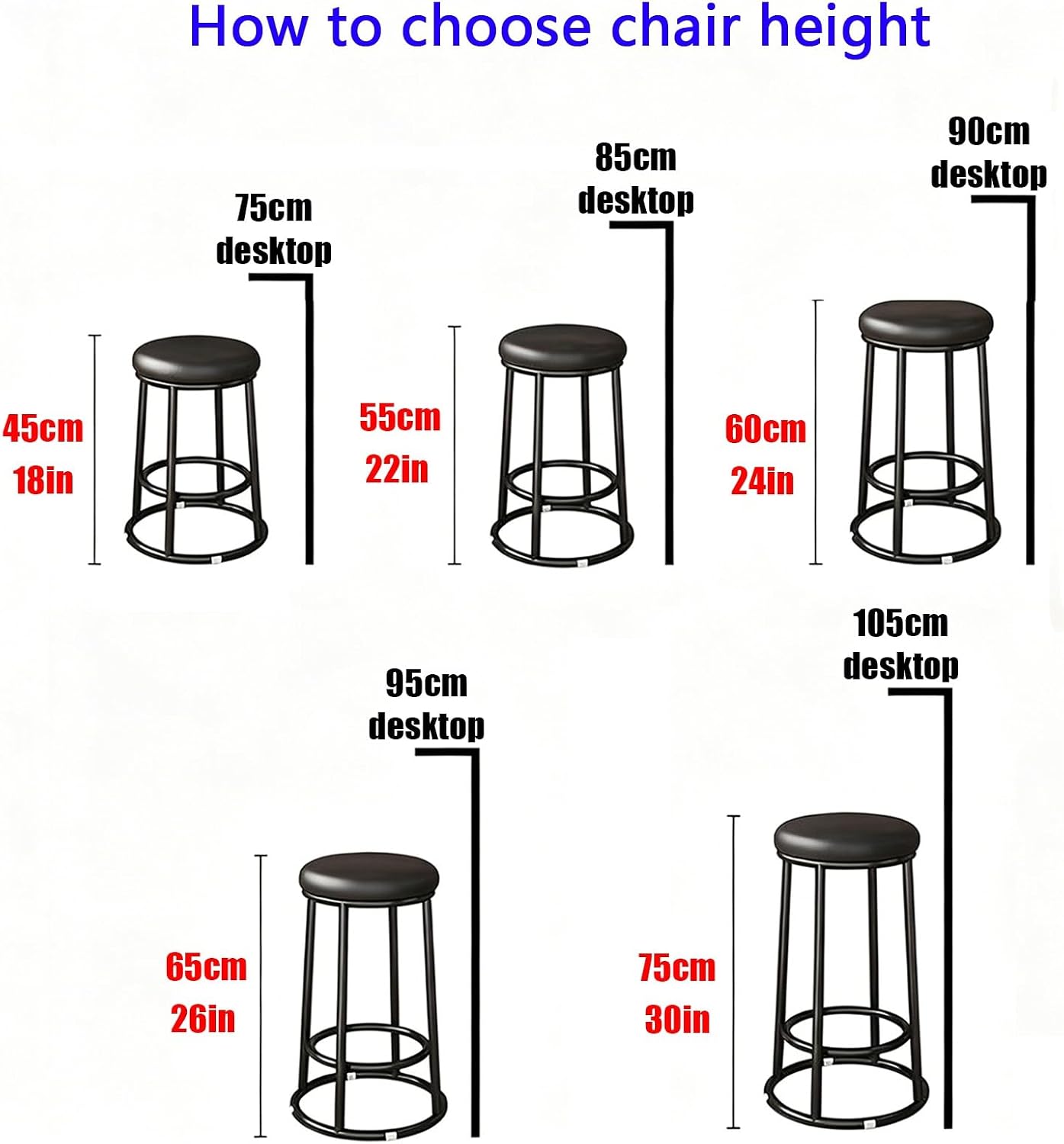 Backless Counter Stools, Metal Bar Stools, Office Three-Ring High Chair, Widen The Large Seat Surface, for Pub Coffee Home Dinning Kitchen Island(Red,45cm/18in)