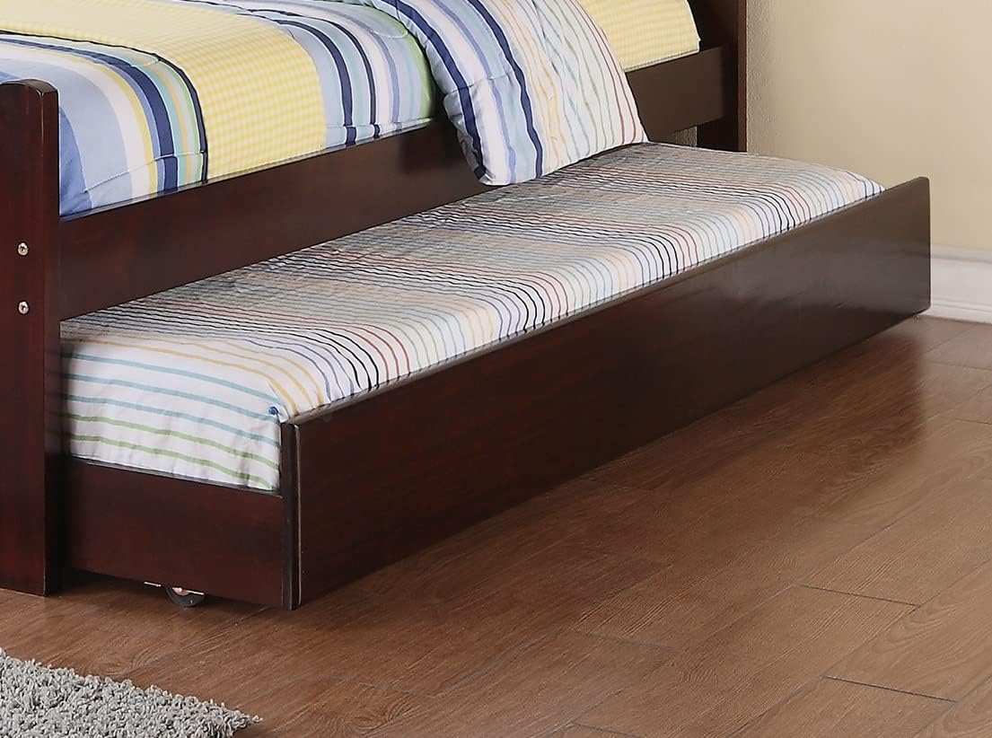 Twin Size Bed w, Trundle Slats Dark Cherry Pine Plywood Youth Bedroom Furniture