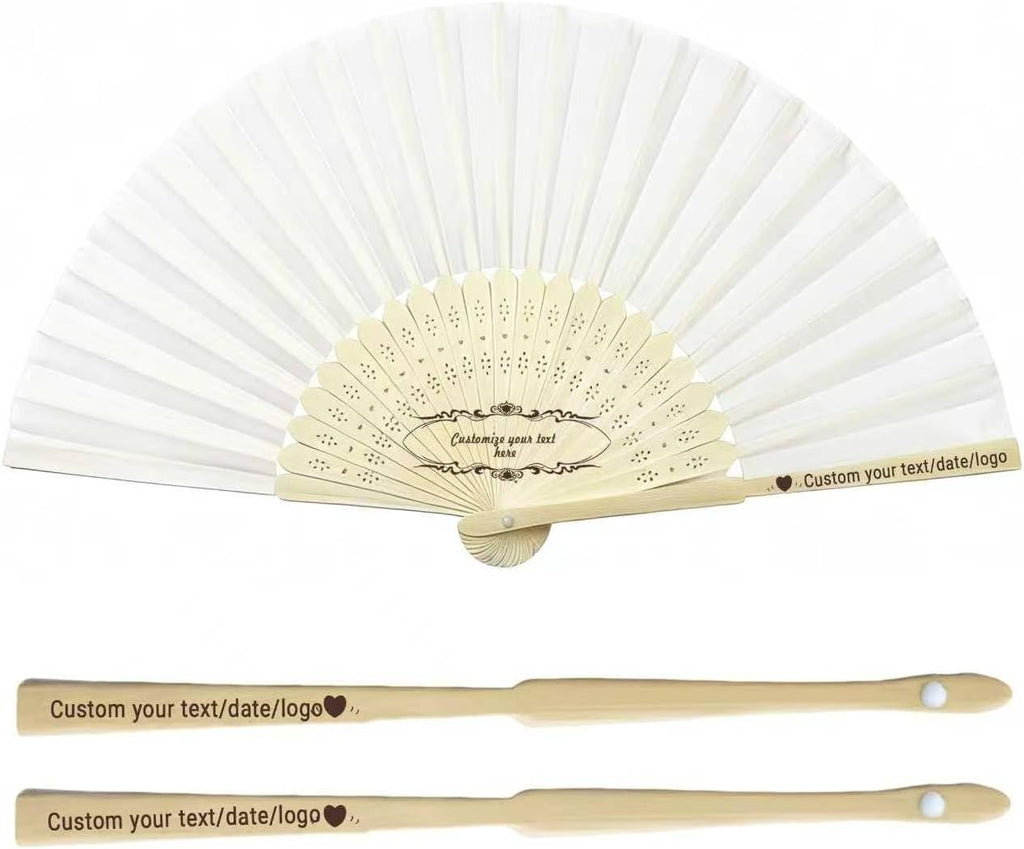 Custom Wedding Fans Bulk for Guests – Personalized Folding White Hand Fans for Women, Wooden Handheld Fans for Weddings, Party Favors & DIY Program Fans (50 Pieces)