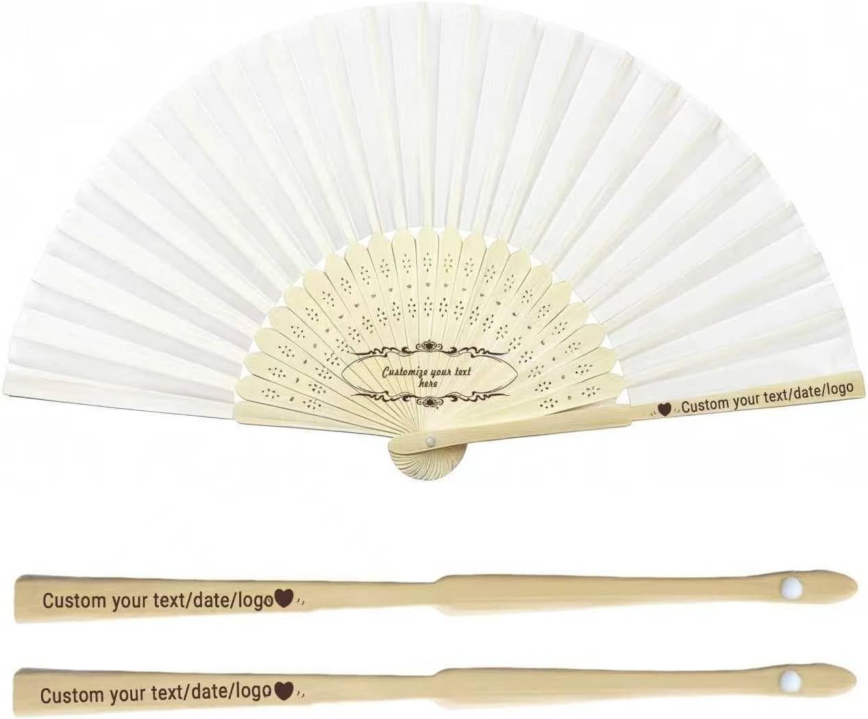 Custom Wedding Fans Bulk for Guests – Personalized Folding White Hand Fans for Women, Wooden Handheld Fans for Weddings, Party Favors & DIY Program Fans (50 Pieces)