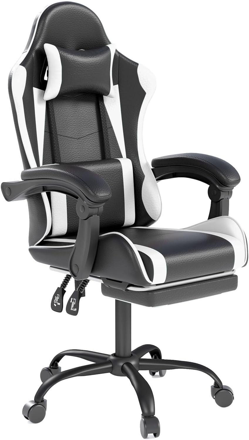 OS MOTOR Gaming Chair with Headrest and Lumbar Support, Ergonomic High Back Office Chair, Racing Style Executive Computer Desk Chair, Leather Adjustable Swivel Task Chair for Home Office (White)