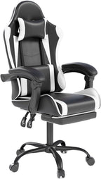 OS MOTOR Gaming Chair with Headrest and Lumbar Support, Ergonomic High Back Office Chair, Racing Style Executive Computer Desk Chair, Leather Adjustable Swivel Task Chair for Home Office (White)