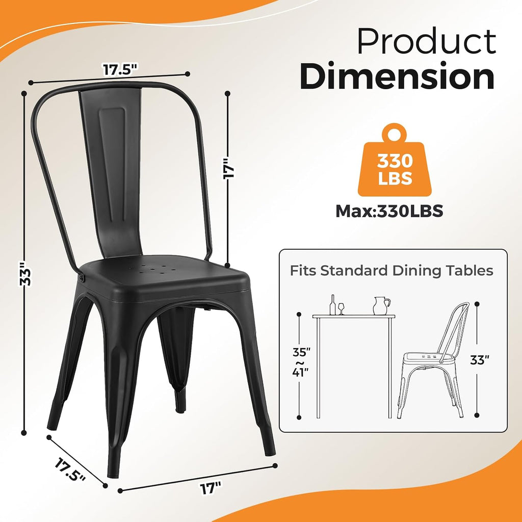 Metal Dining Chairs Set of 8, Stackable Tolix-Style Chairs with Back,Designed for Everyday Indoor Dining,Kitchen & Dining Room (Matte Black)