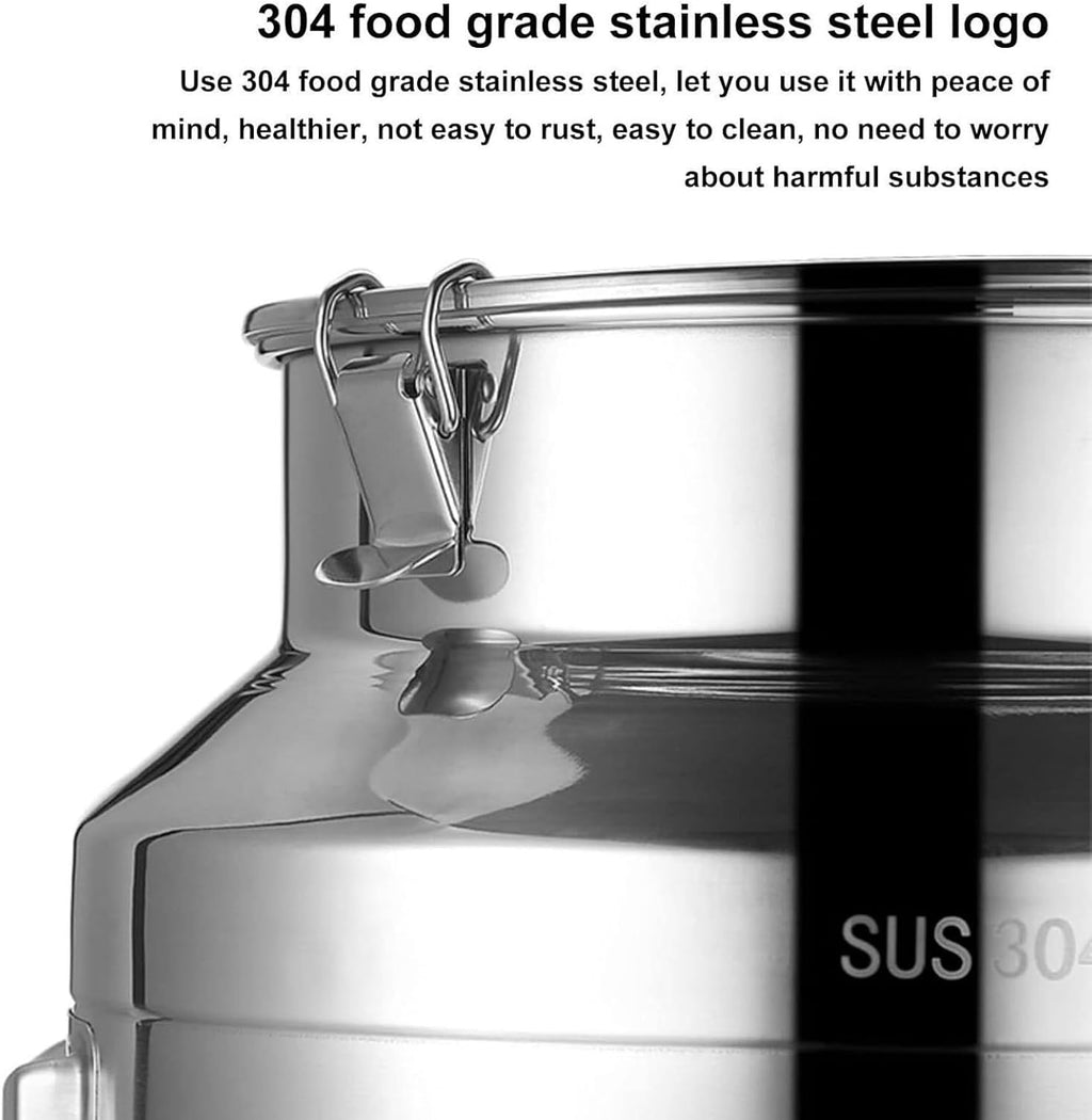 Metal Bucket, 304 Stainless Steel Sealed Milk Barrel, Large Milk Bucket Wine Can Pail Tote Tank with Sealed Lid & Handle for Milk Wine Oil Liquid Transport Storage Container(16.9Gal/64L)