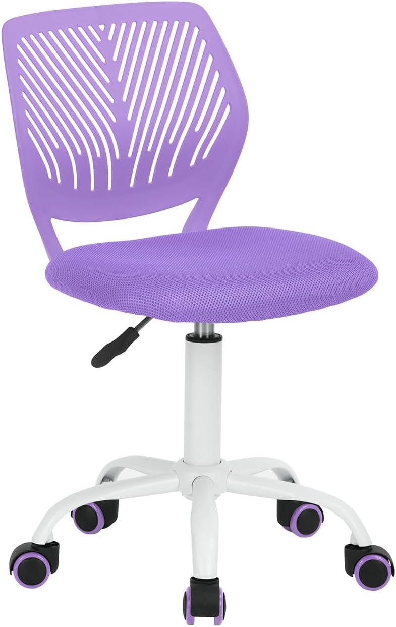 FurnitureR Purple Armless Desk Chair, Ergonomic Swivel Study Chair with Mesh Seat & Rolling Wheels, Lightweight Cute Task Chair for Creating a Cozy & Inspiring Kids’ Study Space — A Lovely Gift Choice