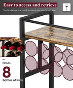 3-Tier Wine Rack Freestanding Floor with Wood Top, Liquor Stand with Wine Bottle Holder, Corner Wine Bar Table for Small Space, Metal Whiskey Shlef for Kitchen, Cellar, Living Room, Black
