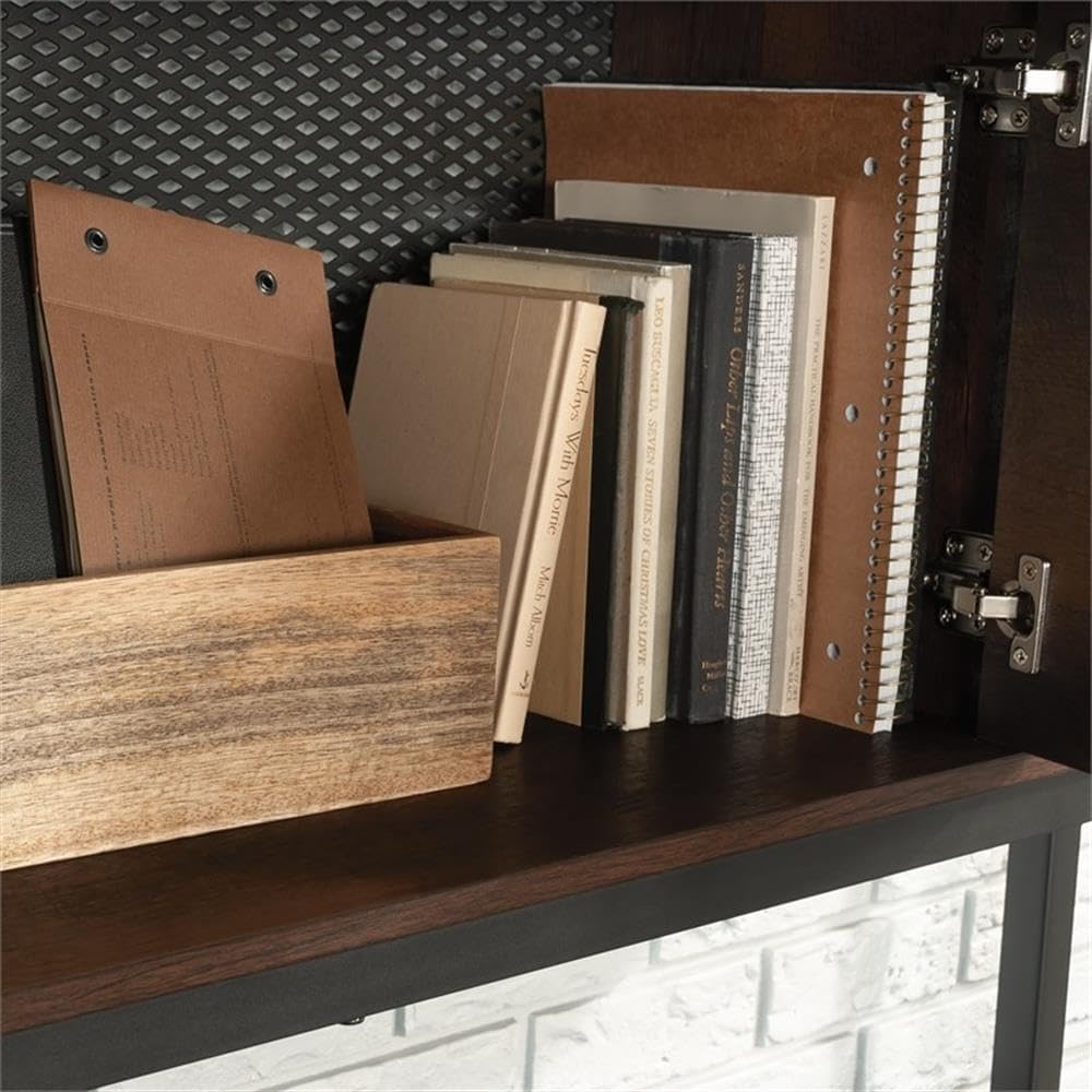 Sauder Briarbrook Engineered Wood and Metal Large Hutch in Barrel Oak