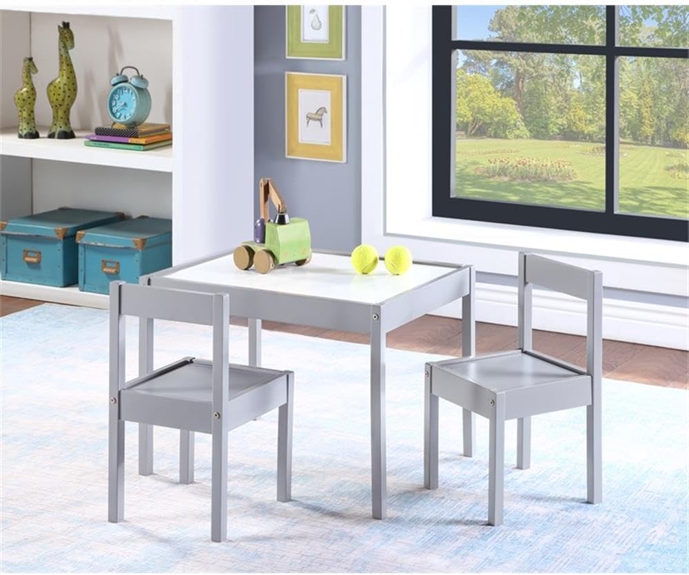 Olive & Opie Gibson 3-Piece Dry Erase Kids Table & Chair Set, Gray