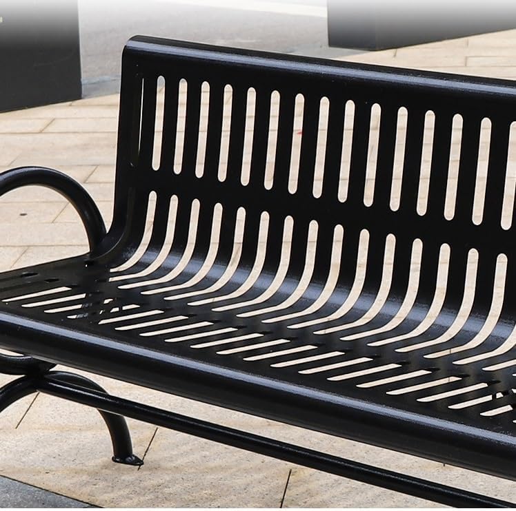 Park Benches Wrought Iron Park Chair Double Black Metal Outdoor Long Backrest Community Square Welded Seat with Outdoor Benches(120 x 61 x 83 cm)
