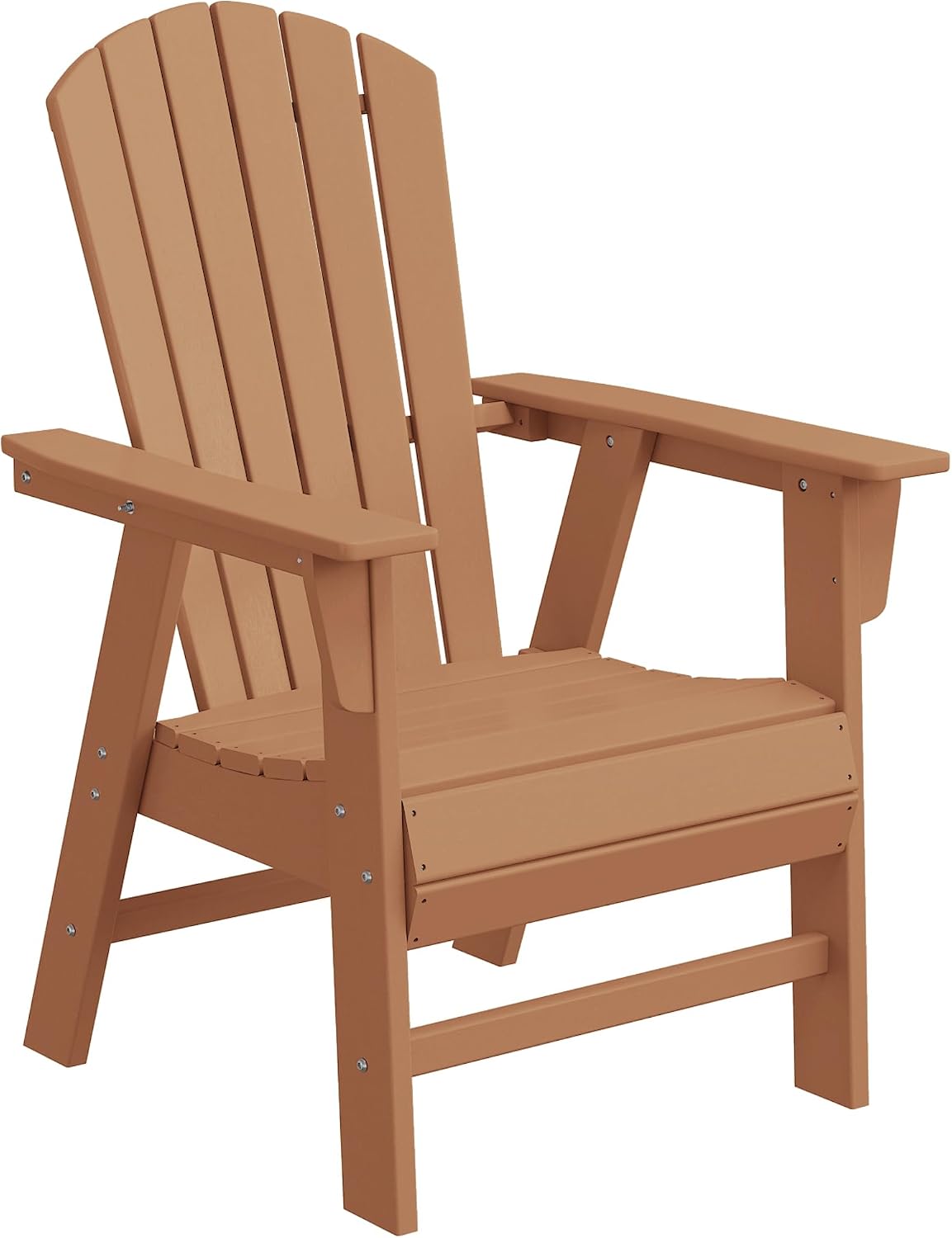 WO Outdoor Adirondack Patio Dining Chair Table 5 PCS Set Seashell Back Armchair Square Table Retro Aesthetic for Outside Restaurant Dining, Resort, Hotel, Lawn, Garden (Teak)