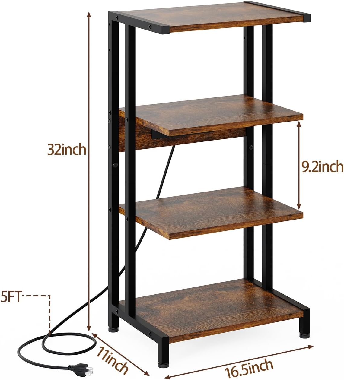 X-cosrack 16.5" Game Console Shelf, Small 4-Tier Video Gaming Consoles Stand with Outlet, Narrow Stereo Cabinet AV Media Stand, Corner Audio Rack for PS5,Xbox,Game Console,TV Box,WiFi Router