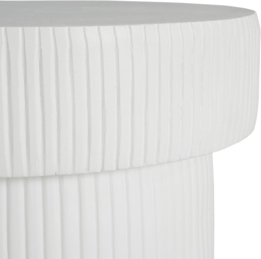 ø11.75'' Faux Stone Side Table Round End Table for Living Room, Modern Contemporary Pedestal Plant Stand, MGO Lightweight Concrete Material for Outdoor & Indoor, No Assembly, White
