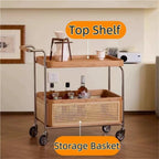 End Table Storage Trolley - 2-Layer Moveable Coffee Bedside Table with Casters for Living Room and Kitchen