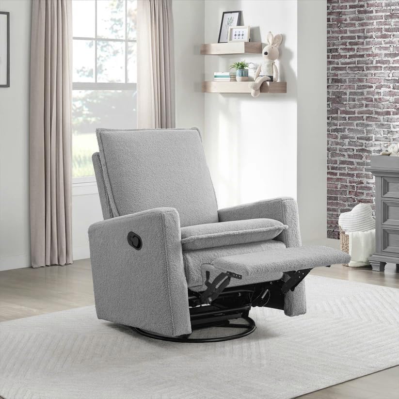Oxford Baby Uptown Upholstered Glider Recliner Rocking Chair 360° Swivel for Nursery and Living Room - Boucle Koala Gray