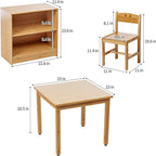 UNICOO Kids Table and 2 Chairs Set with Bookshelf, Bamboo Toddler Desk and Chair Set, Wooden Kids Activity Table and Study Desk for Reading, Writing, Drawing, Playroom, Classroom, Natural