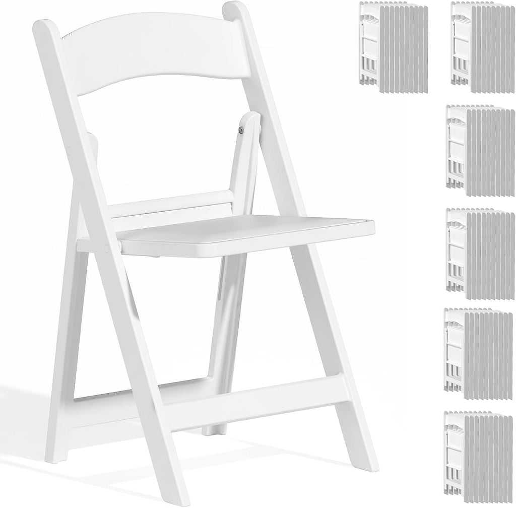 60 Pack Resin Folding Chairs with Cushion - White Folding Chairs, Lightweight Plastic Chairs, Comfortable Foldable Chairs for Wedding, Party, Home, Event, Indoor/Outdoor Use, 600lbs Capacity