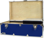 C&N Footlockers - Full-Size Happy Camper Trunk w/Tray - #1 Summer Camp Trunk - Made in the USA - Steel Footlocker with Lid Stay - 32 x 18 x 13.5 Inches (Royal Blue)
