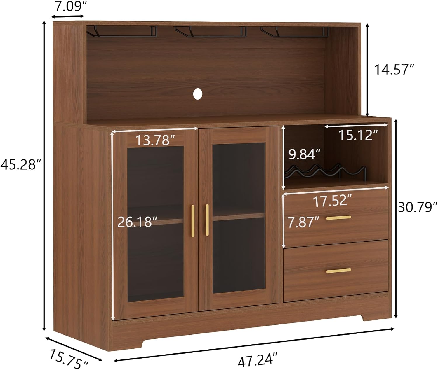 Auromie Wine Bar Cabinet with LED Light, Home Coffee Cabinet with Wine and Glass Rack, Kitchen Buffet Sideboard with Storage Cabinet&Drawers, Modern Liquor Cabinet for Living Room Dining Room (Brown)