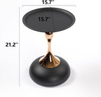 15.7" Round Side Table Gold Metal Pedestal, Hourglass Mermaid Tail Art Deco End Table, Modern Minimalist Accent Drink Martini Table for Small Spaces, Living Room Apartment Cafe (Black)