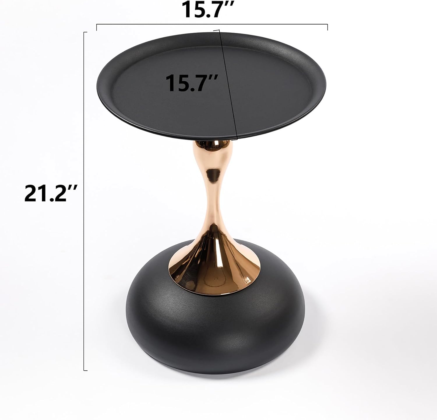 15.7" Round Side Table Gold Metal Pedestal, Hourglass Mermaid Tail Art Deco End Table, Modern Minimalist Accent Drink Martini Table for Small Spaces, Living Room Apartment Cafe (Black)