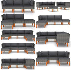 vidaXL Outdoor Footstool - Gray Poly Rattan and Solid Eucalyptus - Steel Frame with Removable and Washable Cushion Cover