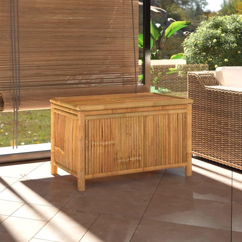 Bamboo Patio Storage Box 35.4x20.5x21.7 Inch Outdoor Storage Bench for Cushions, Toys, and Gardening Tools, Ventilated Slatted Design for Indoor and Outdoor Use
