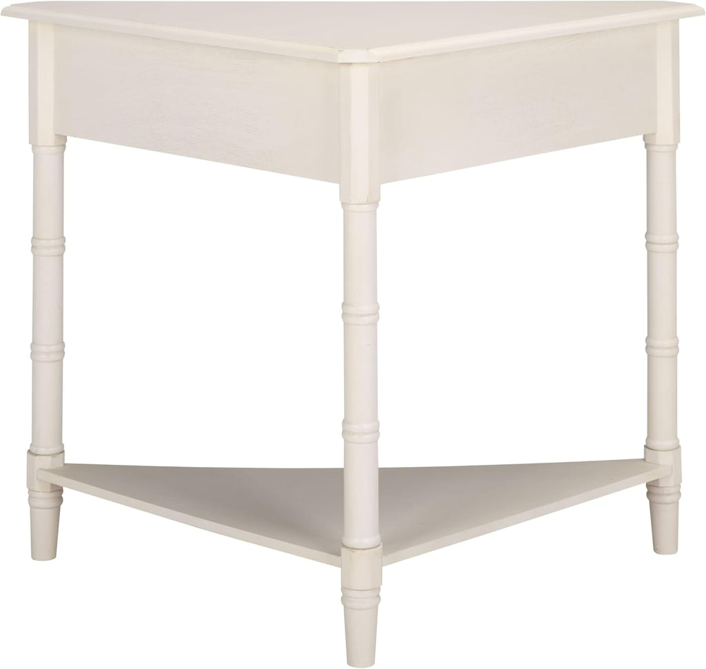 SAFAVIEH Furniture - Gomez 1-Drawer Corner Table - Ivory - Solid Wood - Classic Corner Storage Design - Ideal for Entryway, Living Room, Home Office, 33.1" W x 17.3" D x 28" H (AMH5709K)