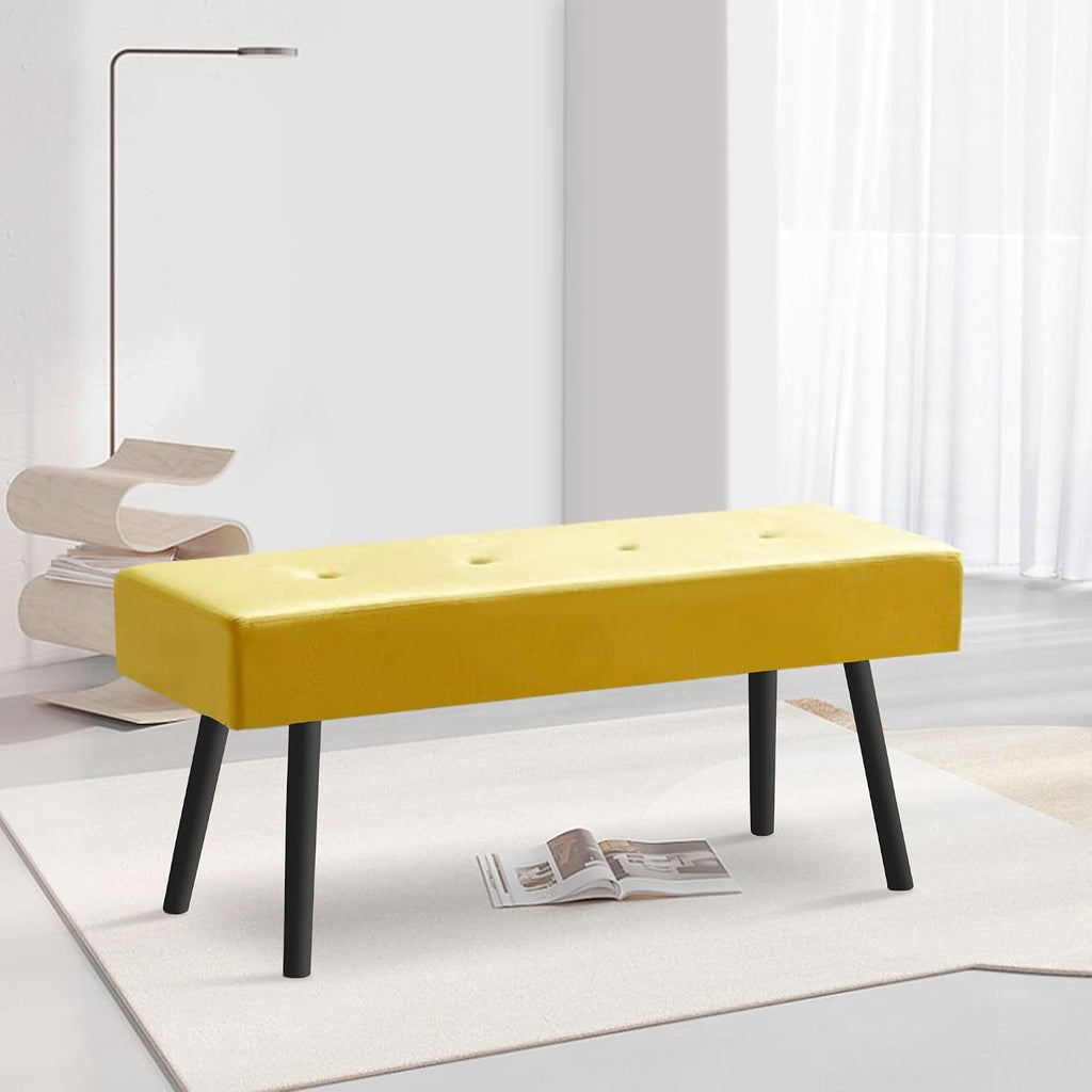 Homedot Accent Bench for Living Room Ottoman Bench Elegant Velvet Bedroom Bench End of Bed with Black Metal Legs, Indoor Bench for Dining Room, Living Room, Make Up Room