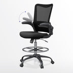 Drafting Chair Tall Office Chair for Standing Desk with Up & Down Flip-Up Armrest, 9” Adjustable Height High Desk Chair with Footrest Ring, 120° Recline Mesh Ergonomic Chair, 300 lbs