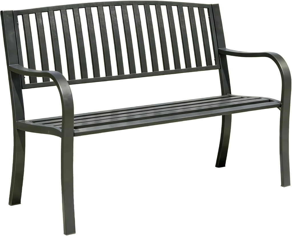 YLGJ&TIDY 50 Inches Garden Benches for Outdoor Patio Bench with Stripe Pattern Backrest Armrest Weatherproof Park Benches Metal Bench for Garden Park Porch Lawn Yard (Vertical Line)