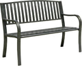 YLGJ&TIDY 50 Inches Garden Benches for Outdoor Patio Bench with Stripe Pattern Backrest Armrest Weatherproof Park Benches Metal Bench for Garden Park Porch Lawn Yard (Vertical Line)
