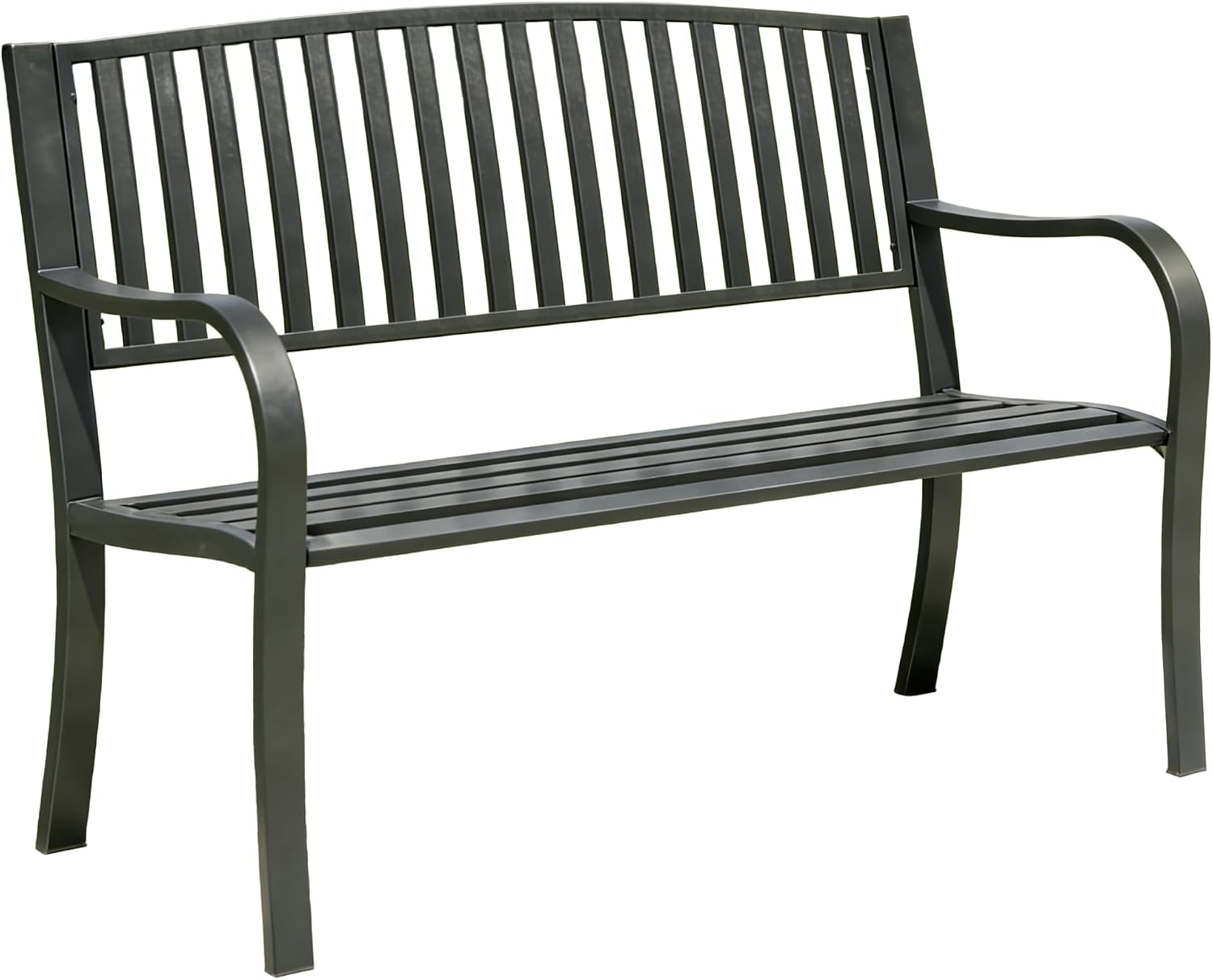 YLGJ&TIDY 50 Inches Garden Benches for Outdoor Patio Bench with Stripe Pattern Backrest Armrest Weatherproof Park Benches Metal Bench for Garden Park Porch Lawn Yard (Vertical Line)