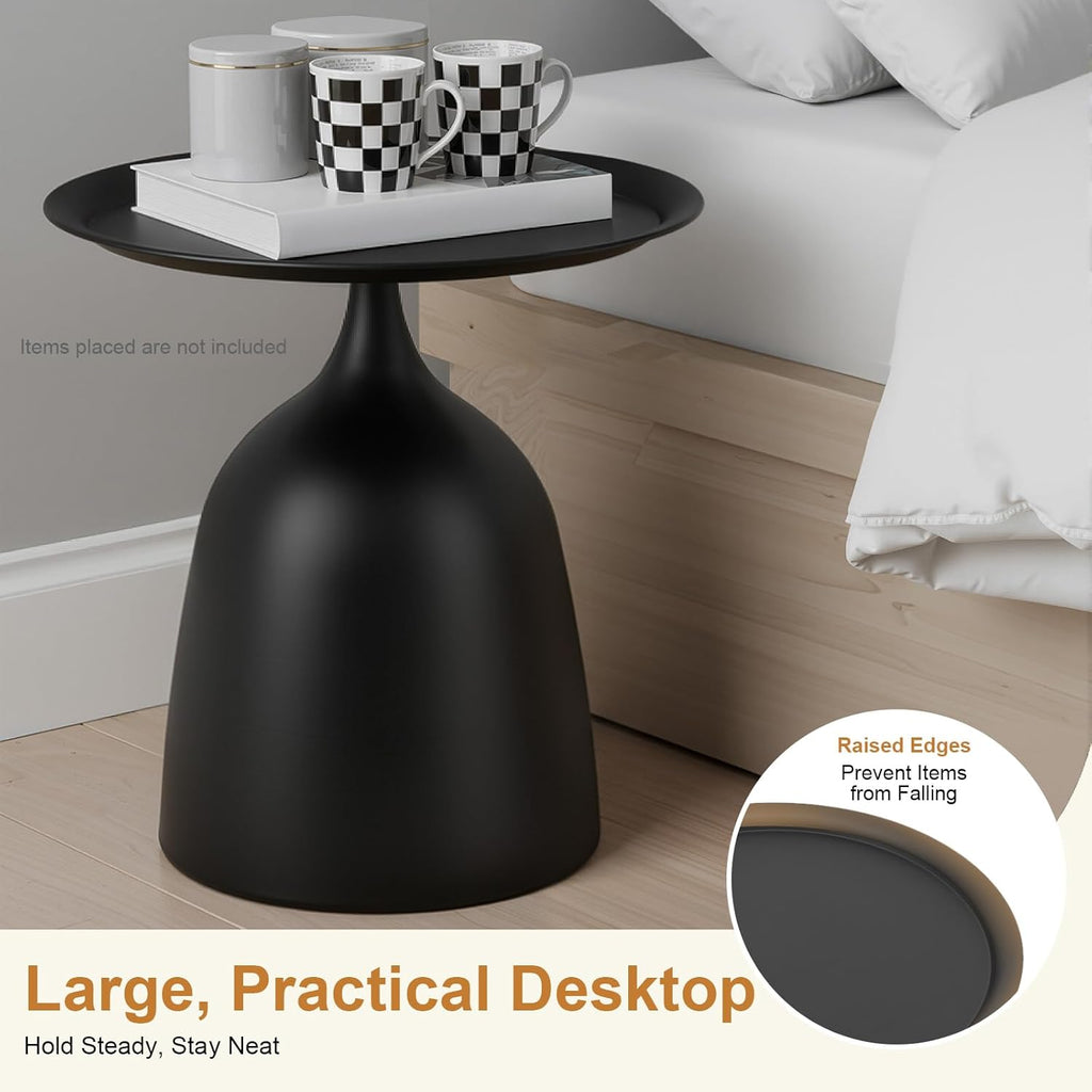 Round Side Table Set of 2 Black Nesting Tables with 16.9'' & 23.6'' Height – for Living Room, Bedroom, and Balcony