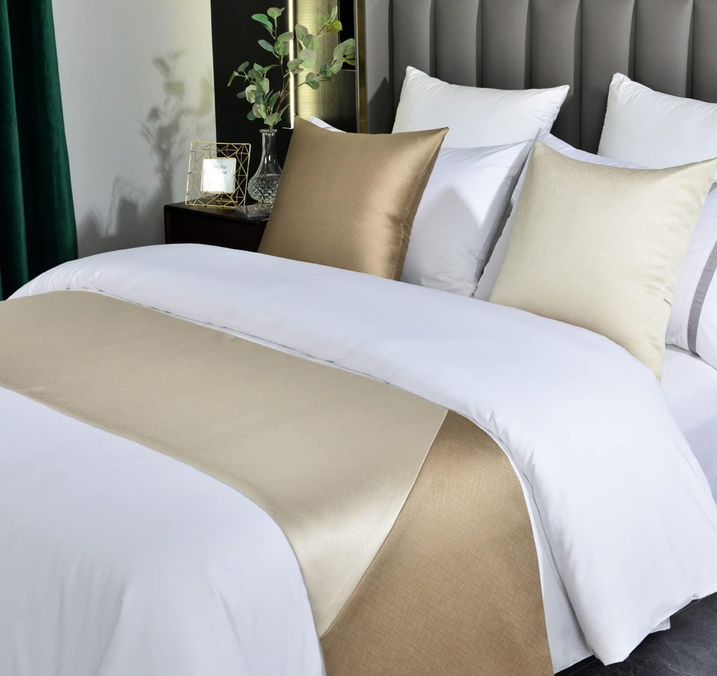 twelves Prague Contrast Queen Bed Runner, Gold Patchwork Bedding Decorative Accent Bedding Scarf for Hotel Home Guestroom